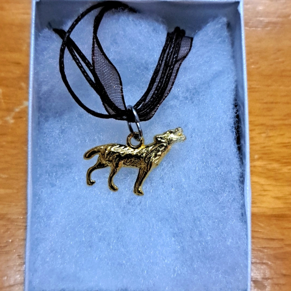 Gold Howling Wolf Necklace